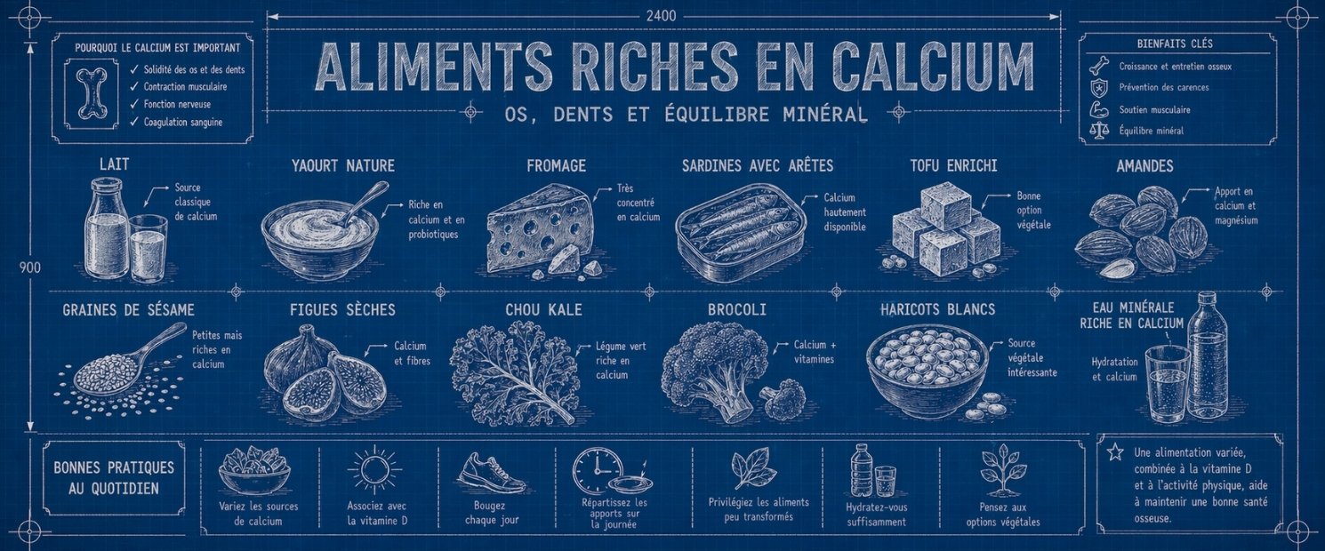 Aliment riche en calcium - Tableau & liste