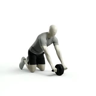 Exécution de l'exercice roue abdominale, muscles sollicités : abdominaux / core, avec barre