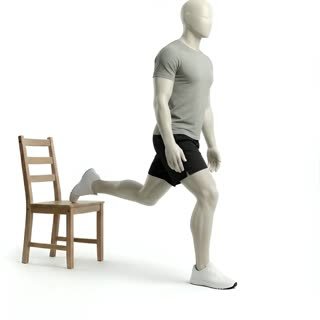 Exécution de l'exercice split squat bulgare, muscles sollicités : jambes, au poids du corps