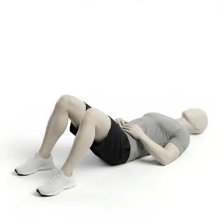 Exécution de l'exercice respiration récupération allongé, muscles sollicités : abdominaux / core, au poids du corps