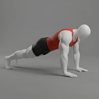 Exécution de l'exercice planche haute, muscles sollicités : abdominaux / core, au poids du corps