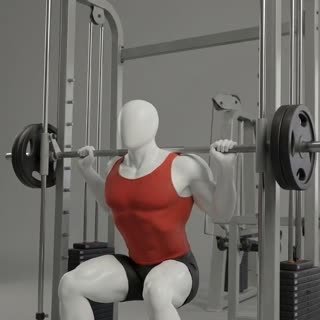 Exécution de l'exercice smith machine squat, muscles sollicités : jambes, avec machines