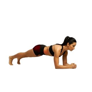 Exécution de l'exercice planche mains jointes, muscles sollicités : abdominaux / core, au poids du corps