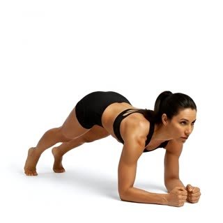 Exécution de l'exercice planche avec montée de hanche sur coudes, muscles sollicités : abdominaux / core, au poids du corps