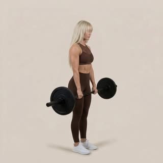 Exécution de l'exercice deadlift jambes tendues barre, muscles sollicités : jambes, avec barre