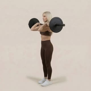 Exécution de l'exercice front squat, muscles sollicités : jambes, avec barre