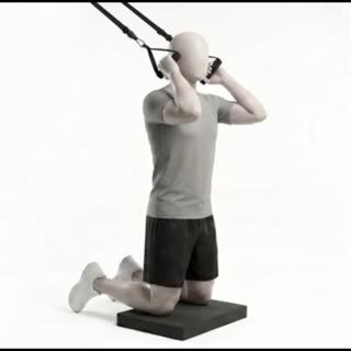 Exécution de l'exercice crunch à genoux avec élastique, muscles sollicités : abdominaux / core, avec elastiques
