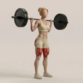 Exécution de l'exercice back squat, muscles sollicités : jambes, avec barre