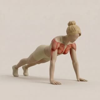Exécution de l'exercice pompes, muscles sollicités : pectoraux, au poids du corps