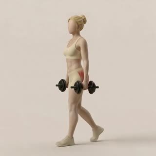 Exécution de l'exercice farmer carry haltères, muscles sollicités : avant-bras, avec halteres