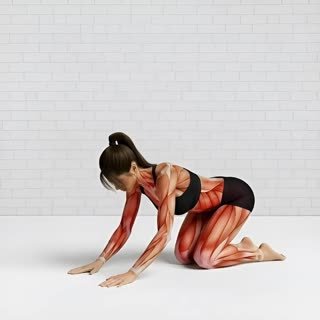 Exécution de l'exercice chat version 1, muscles sollicités : dos, au poids du corps